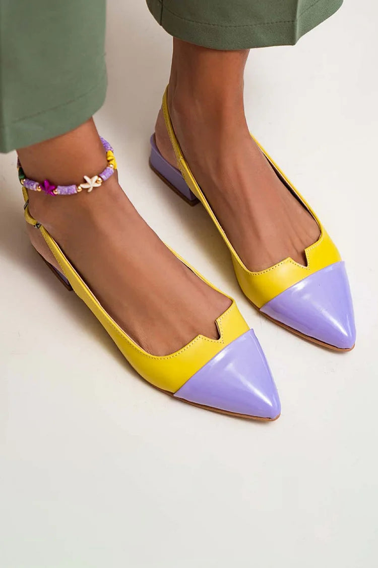 Cut-out Colour Block Slingback Ballerinas with Buckle