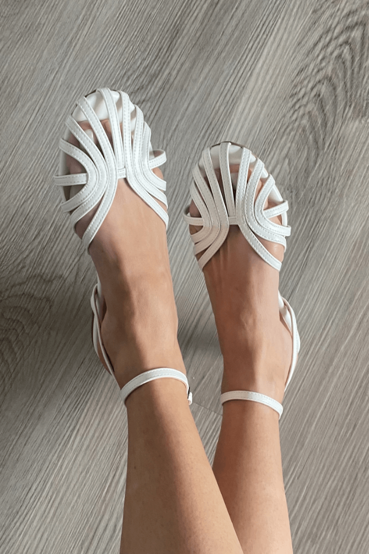 Cut-out round toe ballet flats with ankle strap
