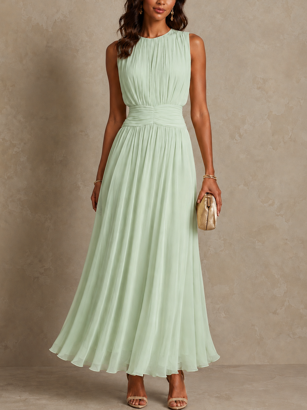 Isabel | Roxanne Maxi Dress with Ruched Waist and Sleeveless Design