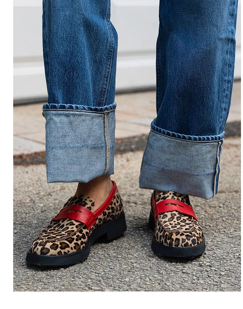 Geneva Leopard Print Loafers with Red Details