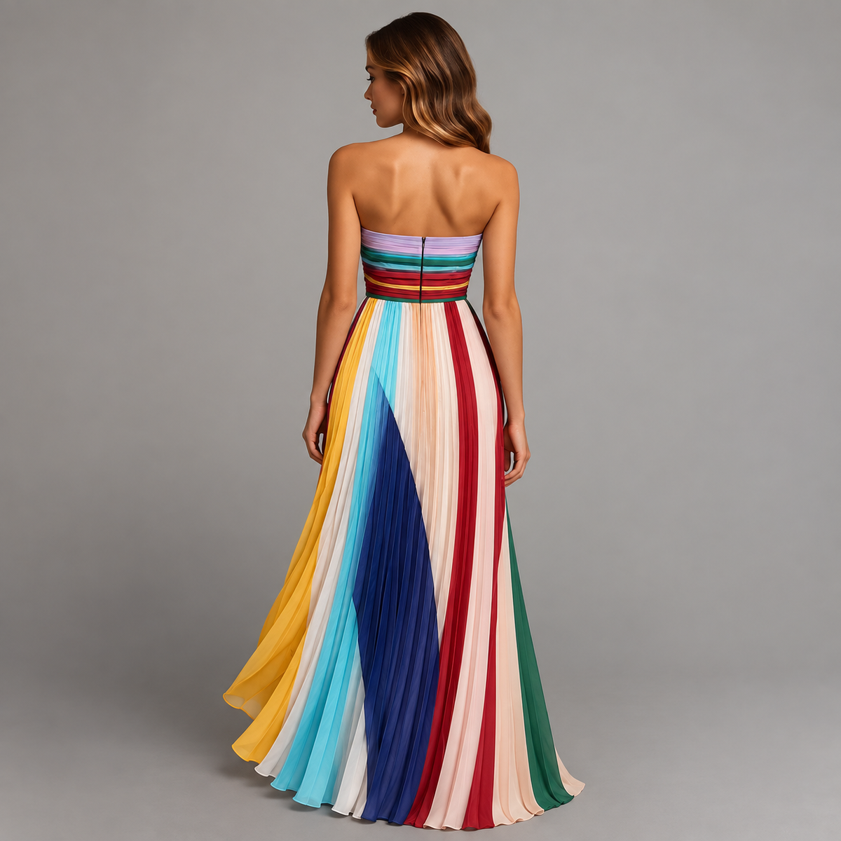 Emma - Colourful Panelled Maxi Dress without Sleeves