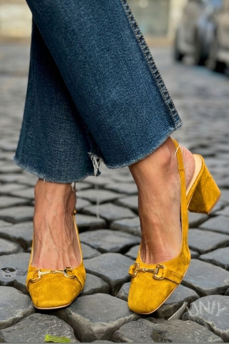 Olive Suede Block Heel Slingbacks