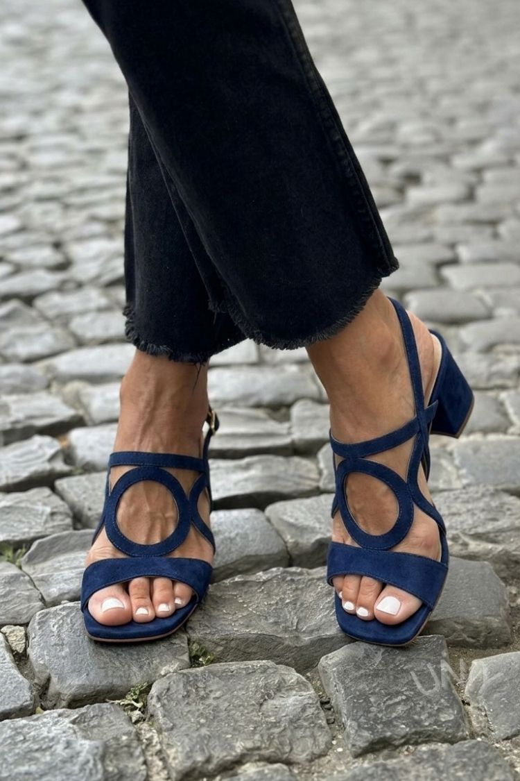 Cut-out Yellow Slingback Heeled Sandals with Square Toe
