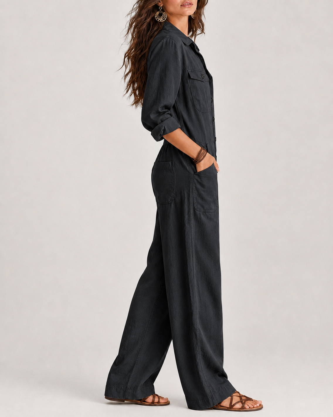 Relaxed Button-Front Jumpsuit