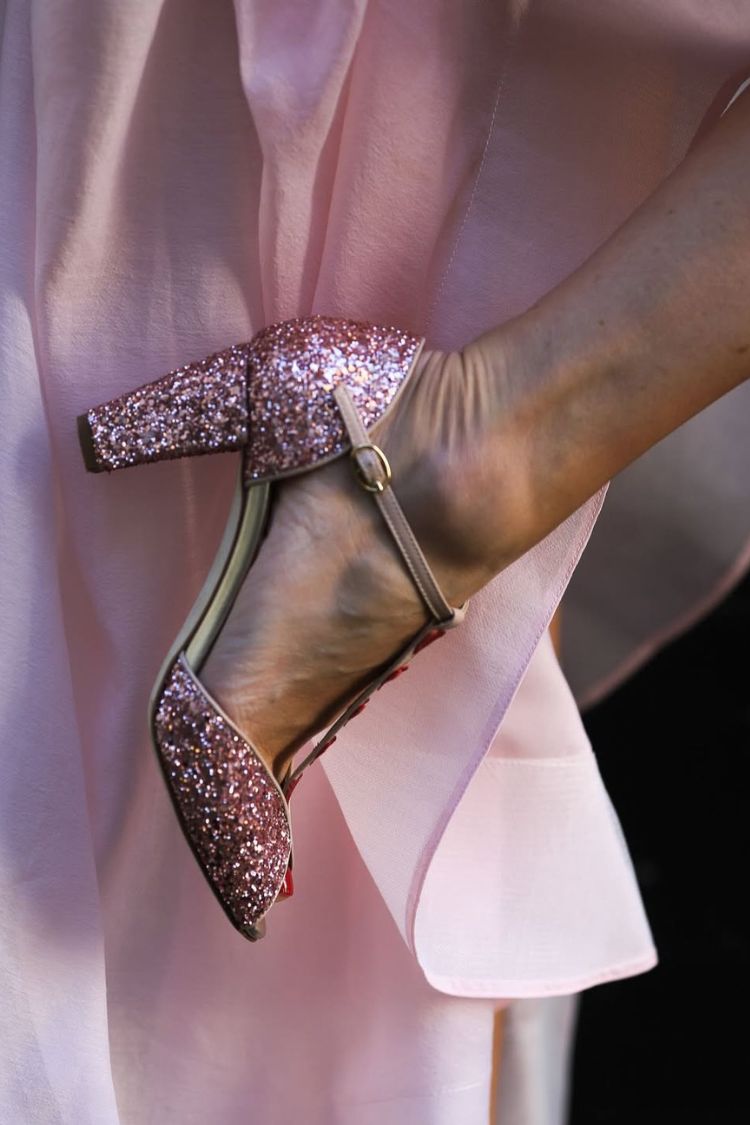 Pink and Red Glitter Sandals with T-Strap, Heart and Block Heel