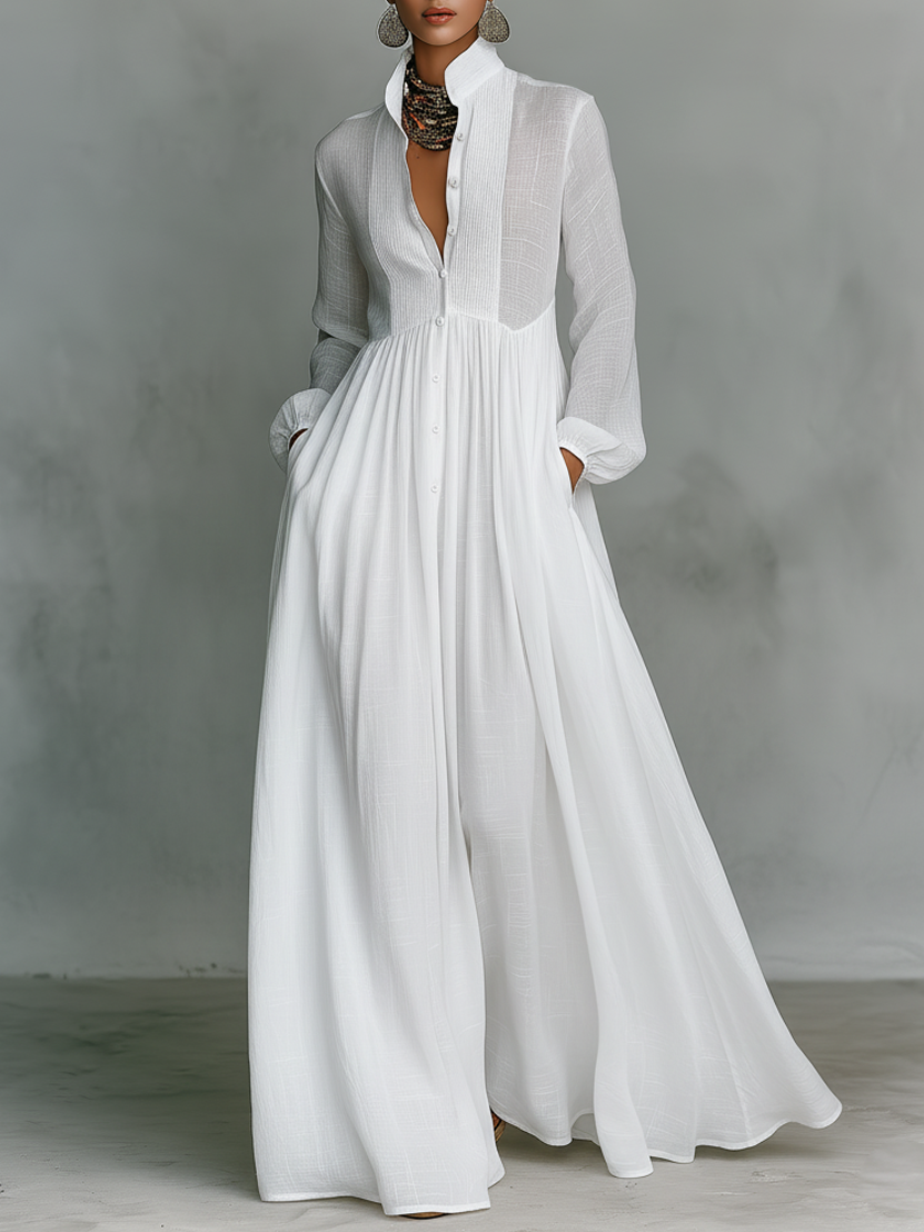 Marta - Maxi Dress with Patchwork Details and High Collar
