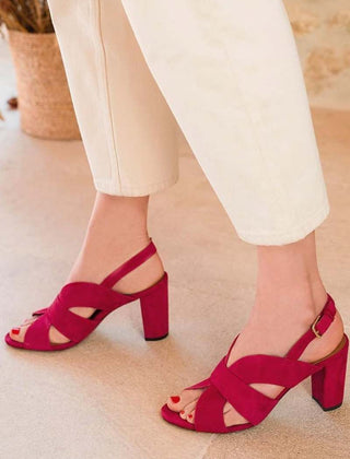 Metallic Crossover Slingback Sandals with Block Heel
