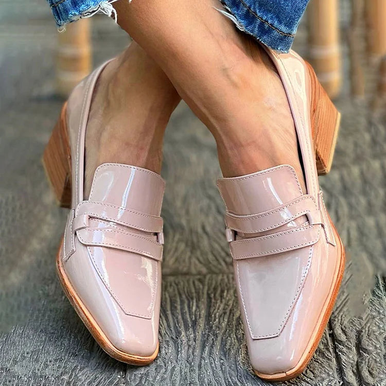Glossy Loafers with Wide Heel