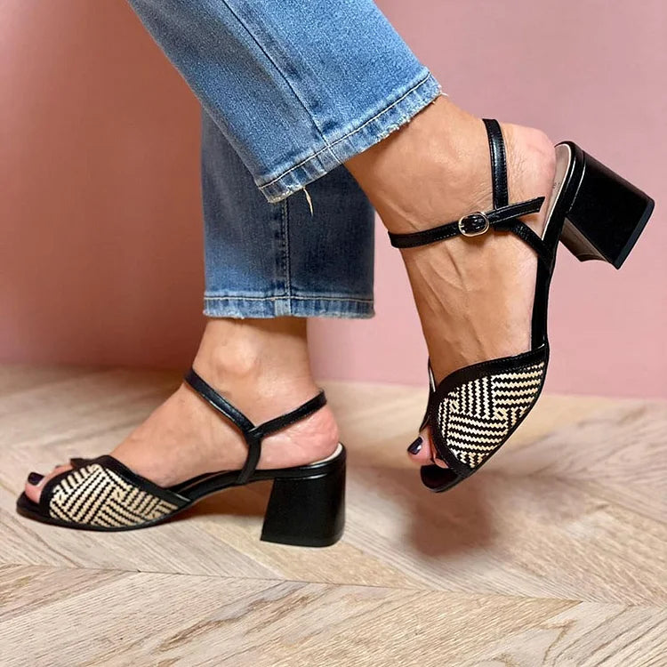 Woven sandals with a wide heel