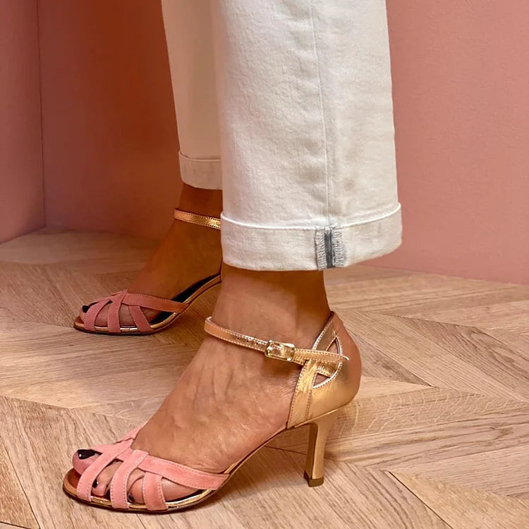 High-heeled sandals with straps