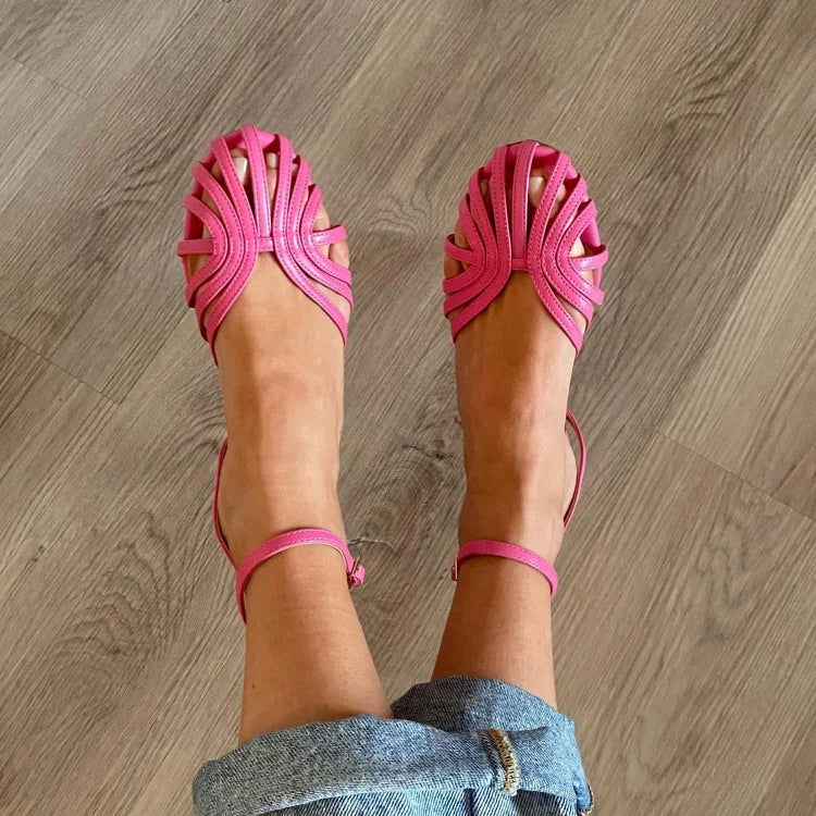 Cut-out round toe ballet flats with ankle strap