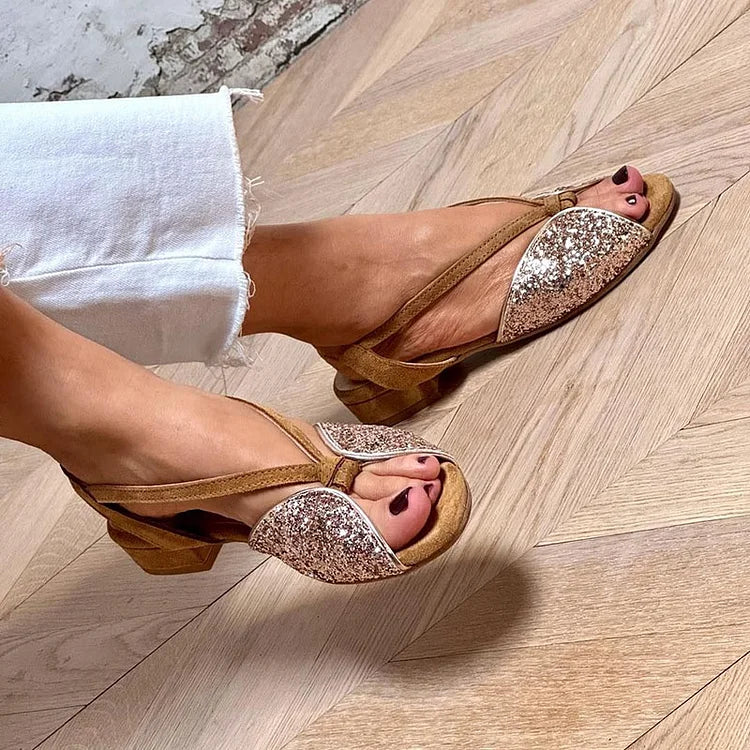 Glitter Patchwork Low Sandals Brown