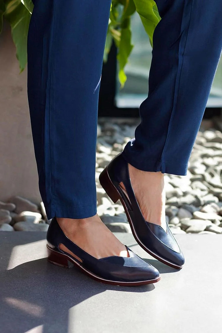 Casual Navy Blue Slip-On Cut-Out Ballet Flats