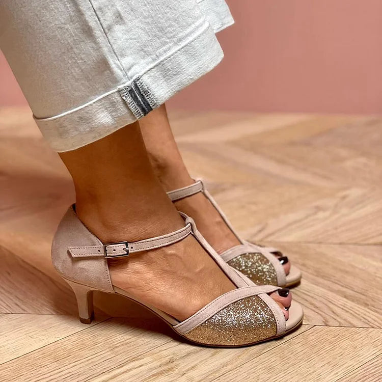 Glitter Sandals with Low Heel