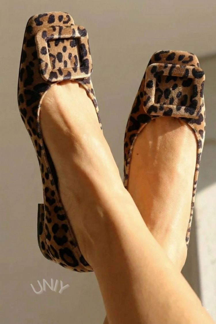 Square-Toed Velvet Ballerinas with Buckle