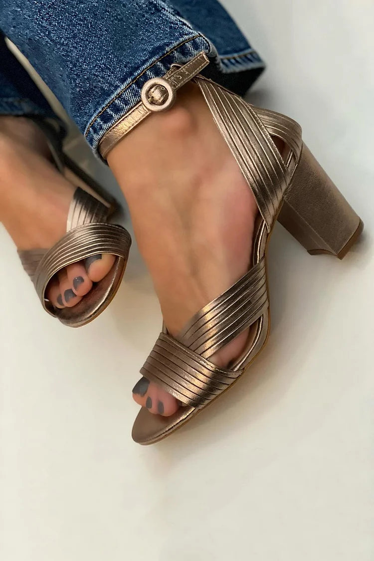 Jade | Metallic Strappy Block Sandals
