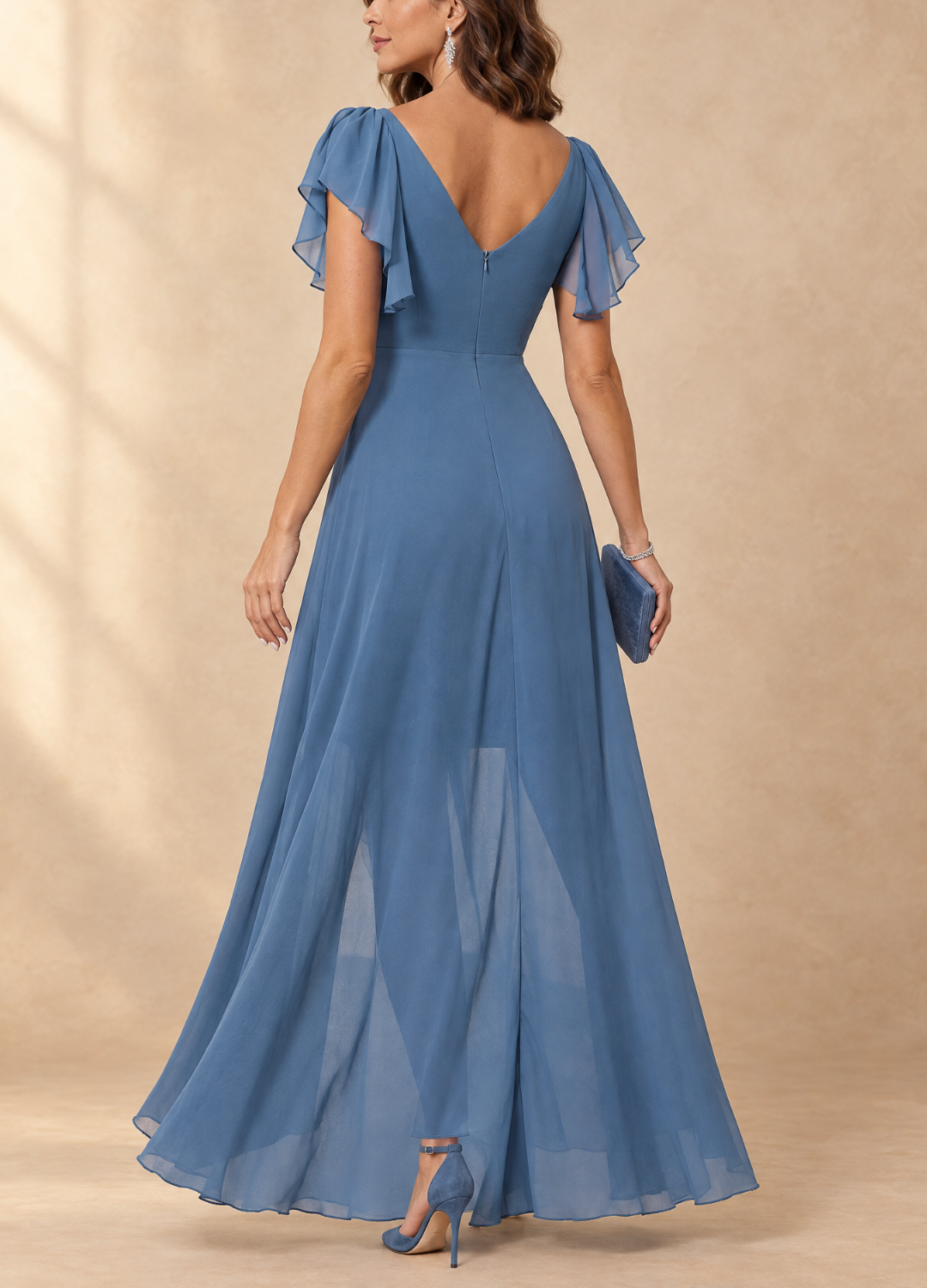 Denise | Flutter Sleeve High-Low Maxi Dress