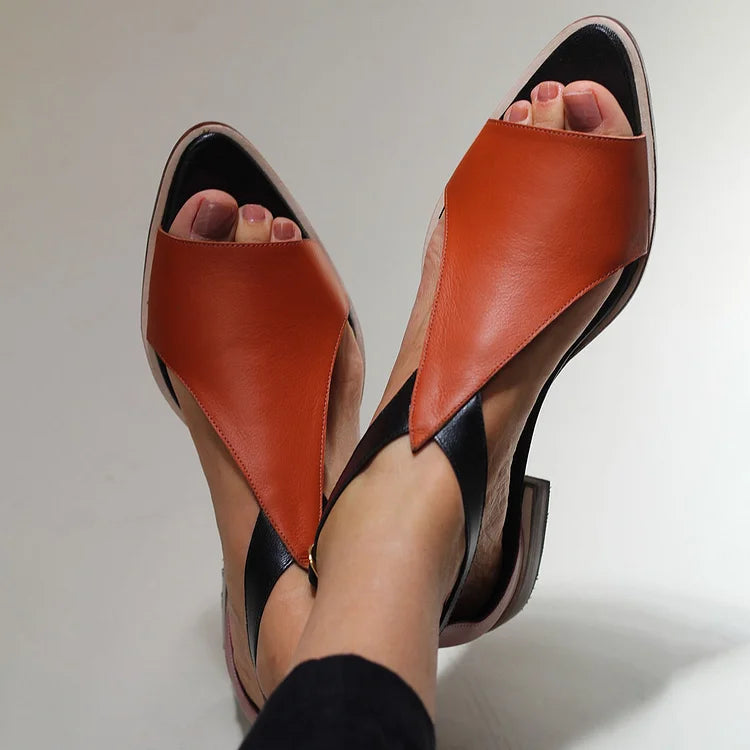 Casual Colour Block Cut-Out Peep Toe Sandals with Pointed Toe