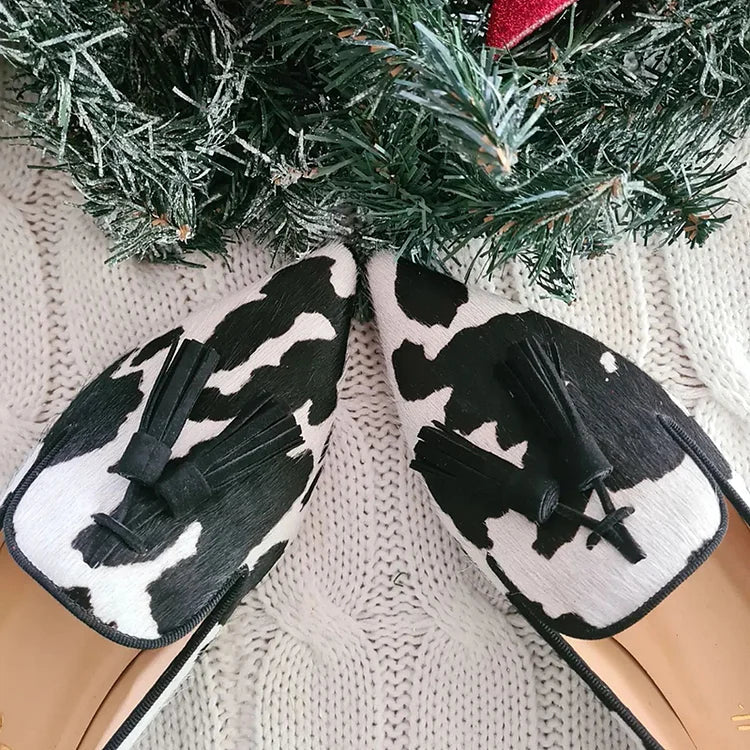 Cowprint Loafers with Tassel