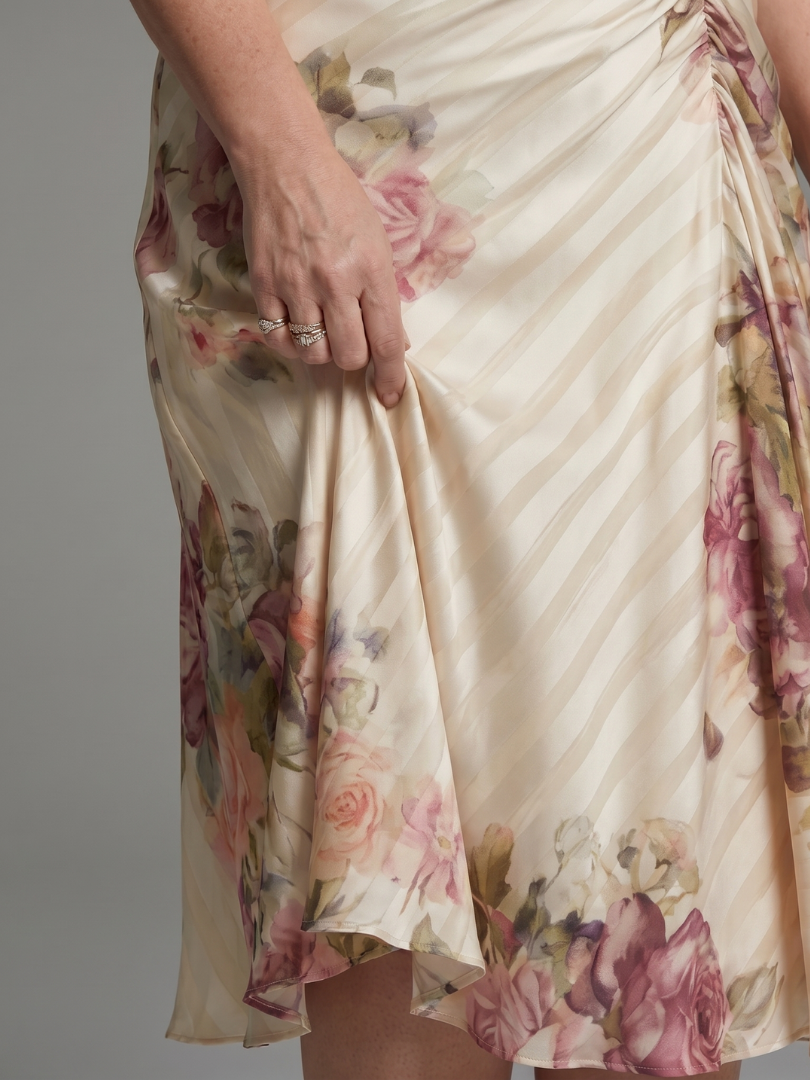 Ivy & Grace Flutter Sleeve Wrap Floral Stripe Print Midi Dress