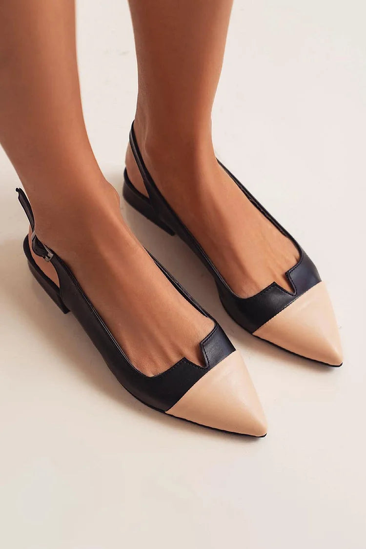 Cut-out Colour Block Slingback Ballerinas with Buckle