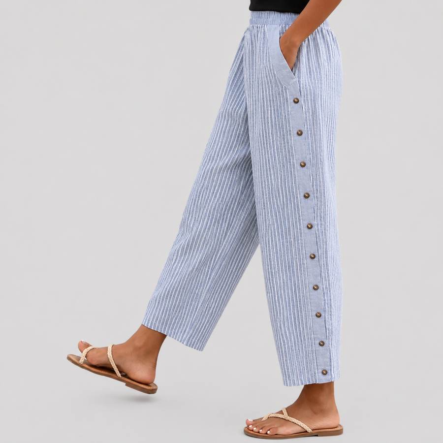 Linaya Striped Trousers with Button Detail