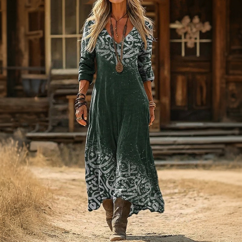Cecilia | Emerald Bohemian Maxi Dress