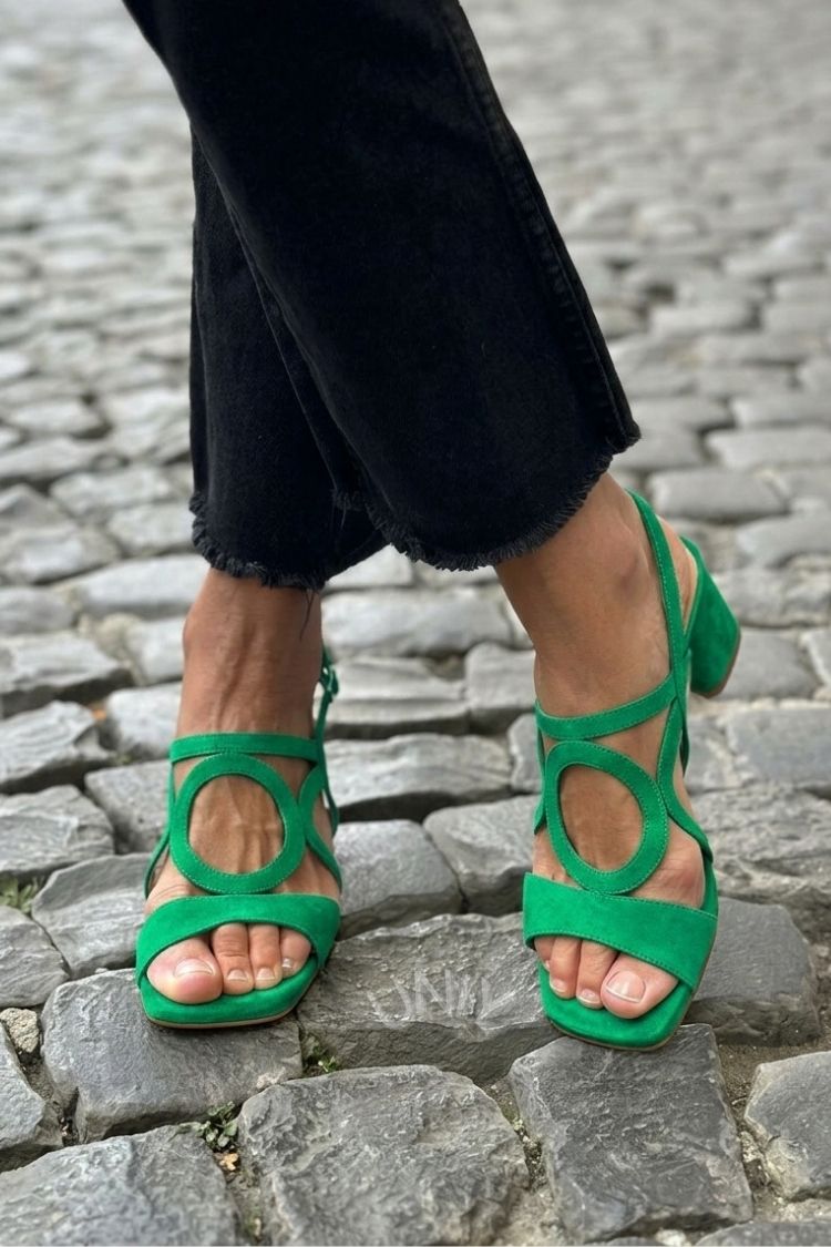 Cut-out Yellow Slingback Heeled Sandals with Square Toe