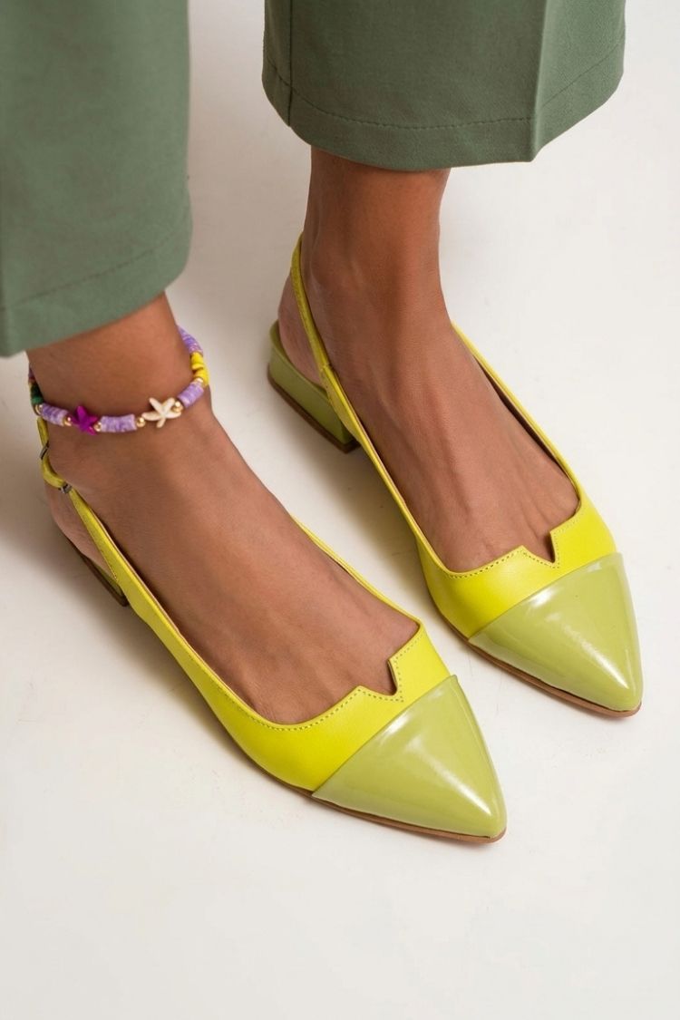 Cut-out Colour Block Slingback Ballerinas with Buckle