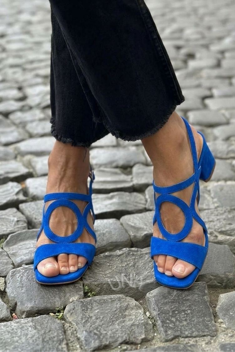 Cut-out Yellow Slingback Heeled Sandals with Square Toe