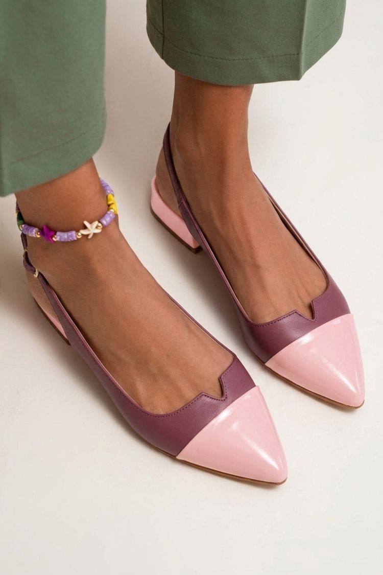 Cut-out Colour Block Slingback Ballerinas with Buckle