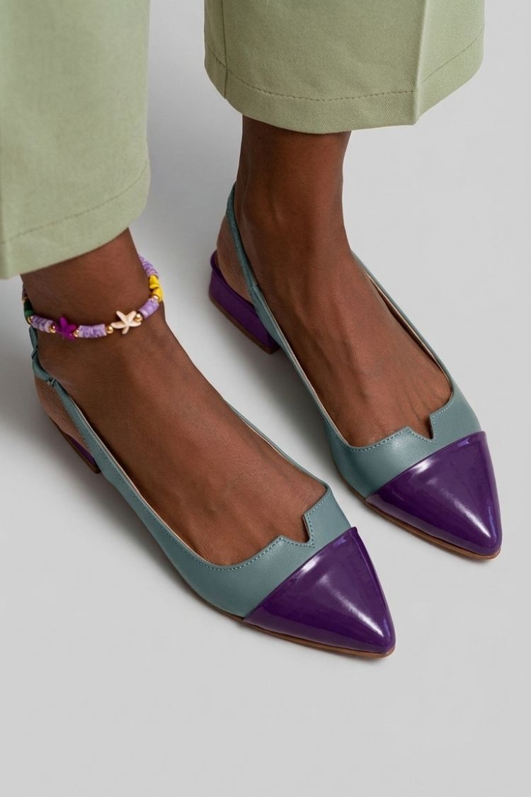 Cut-out Colour Block Slingback Ballerinas with Buckle