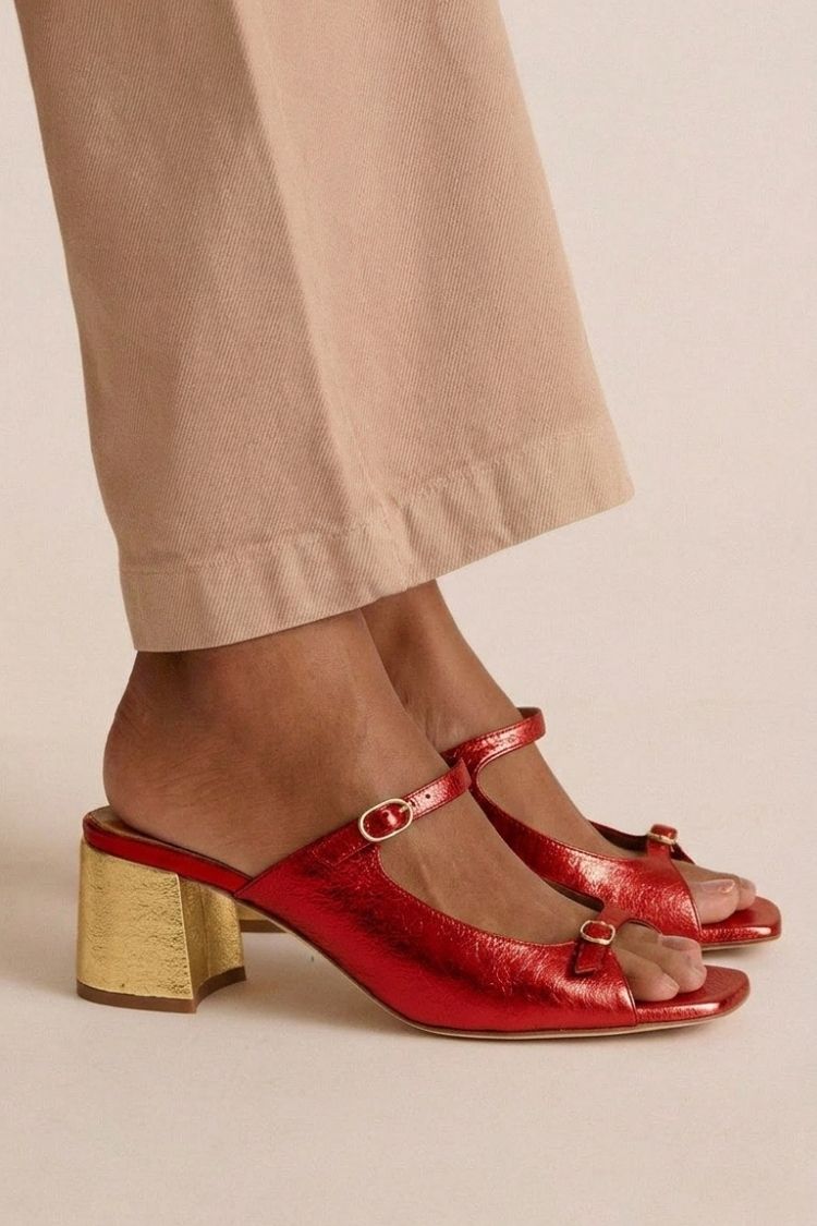 Wide Heeled Cut-Out Colour Block Slingbacks Gold