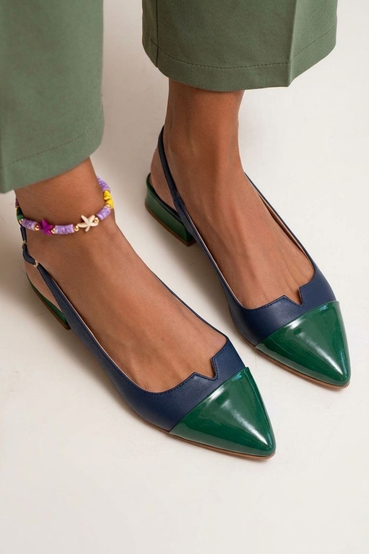 Cut-out Colour Block Slingback Ballerinas with Buckle