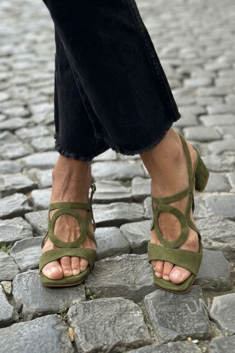 Cut-out Yellow Slingback Heeled Sandals with Square Toe