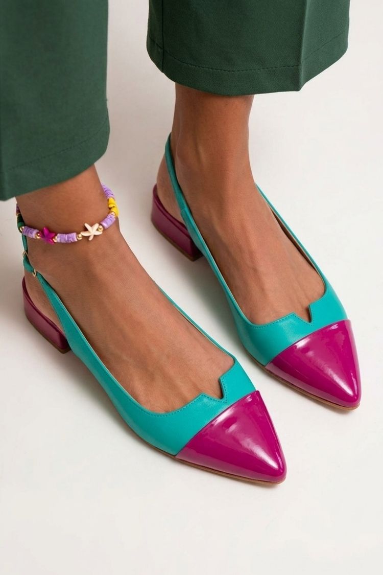 Cut-out Colour Block Slingback Ballerinas with Buckle