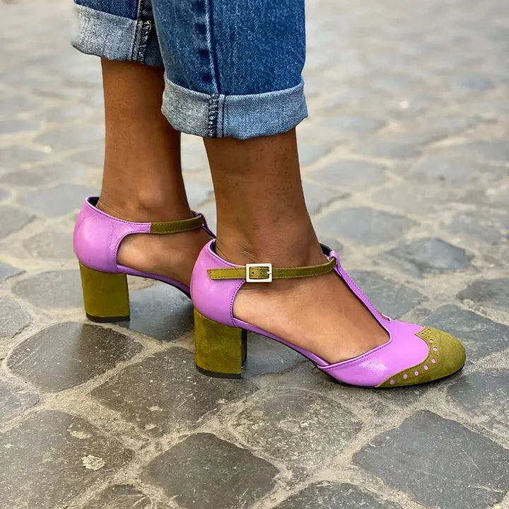 Closed sandals with T-strap