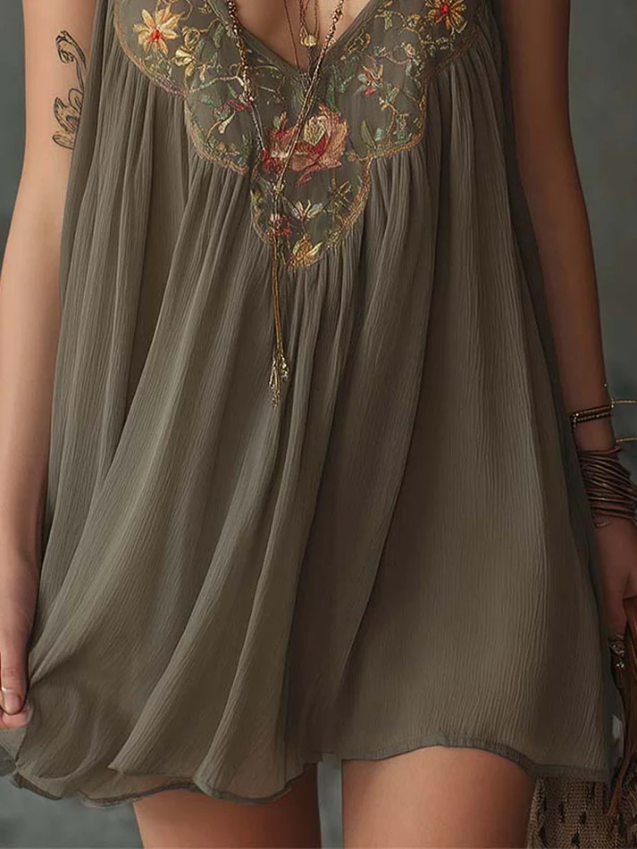 Colette | Grey Long Mini Dress, Floral Print