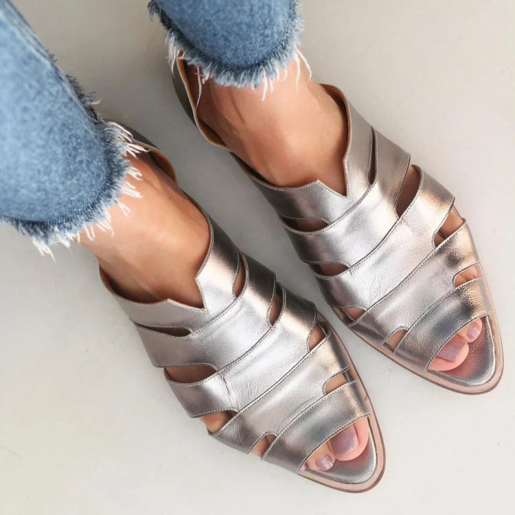 Open-toe cut-out ballet flats, slip-on, casual