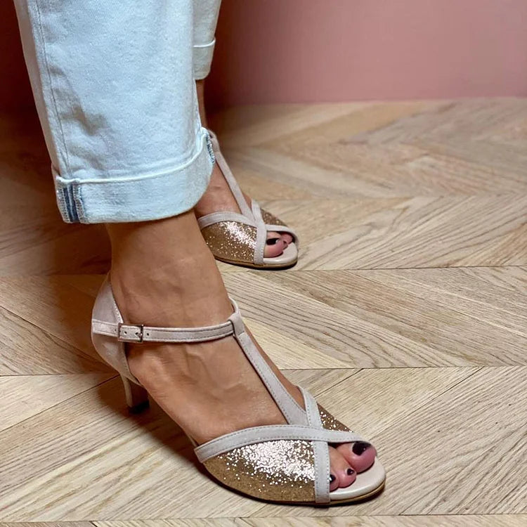 Glitter Sandals with Low Heel