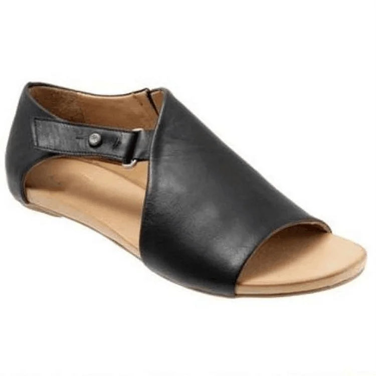 Asymmetrical Cut-Out Peep Toe Sandals with Strap and Buckle