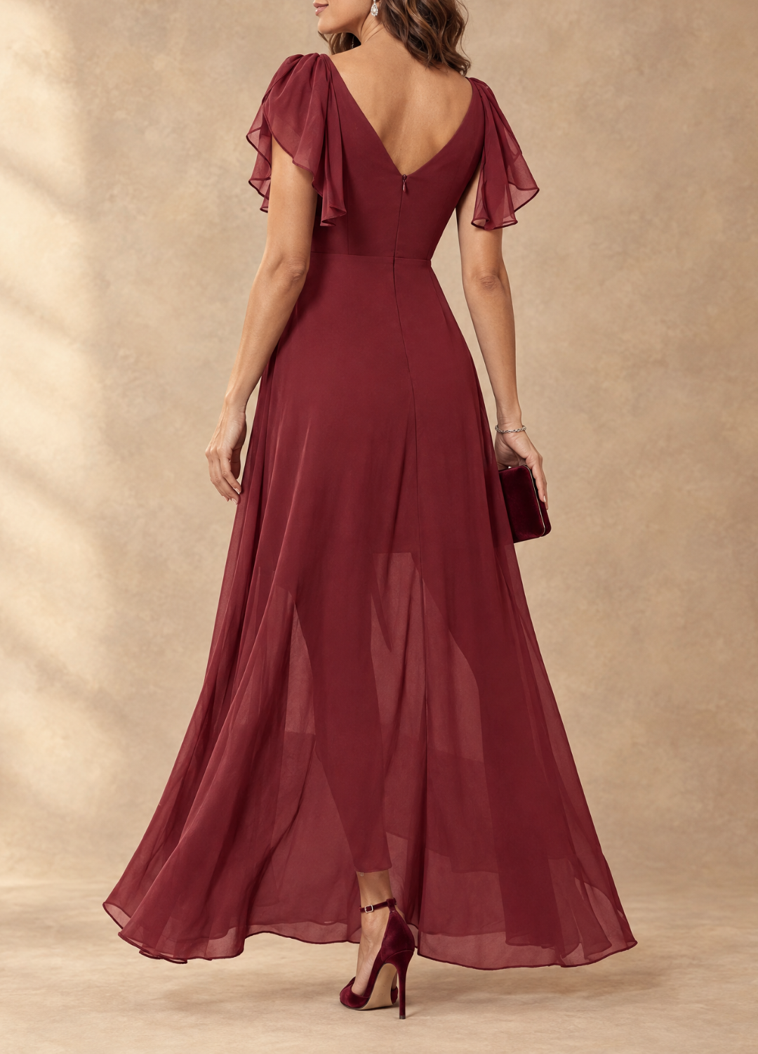 Denise | Flutter Sleeve High-Low Maxi Dress