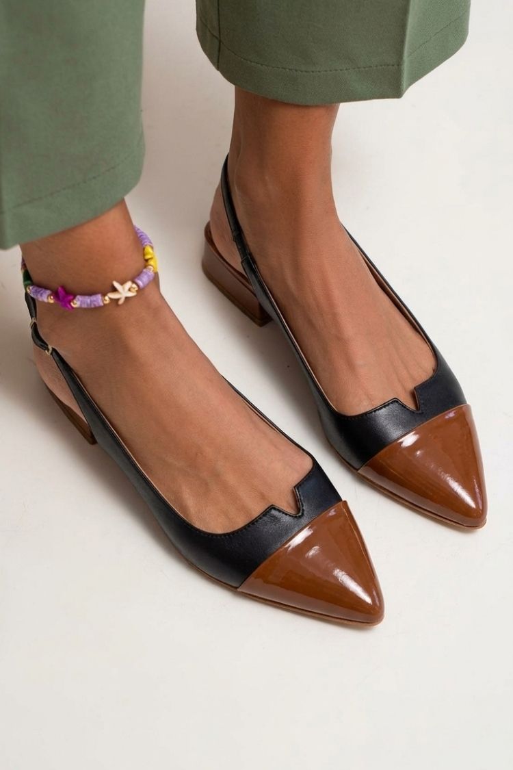 Cut-out Colour Block Slingback Ballerinas with Buckle