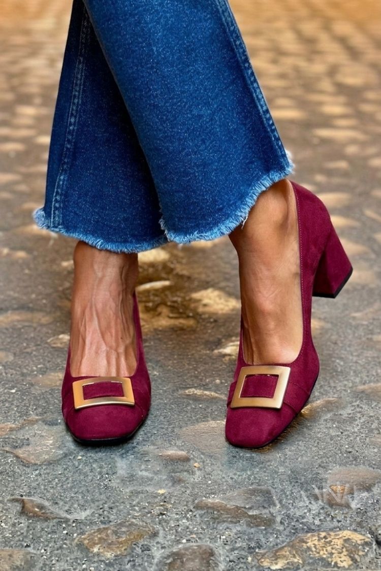 Wide Patchwork Heels Navy Blue with Square Toe