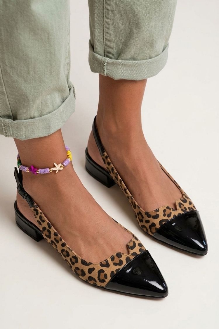 Cut-out Colour Block Slingback Ballerinas with Buckle