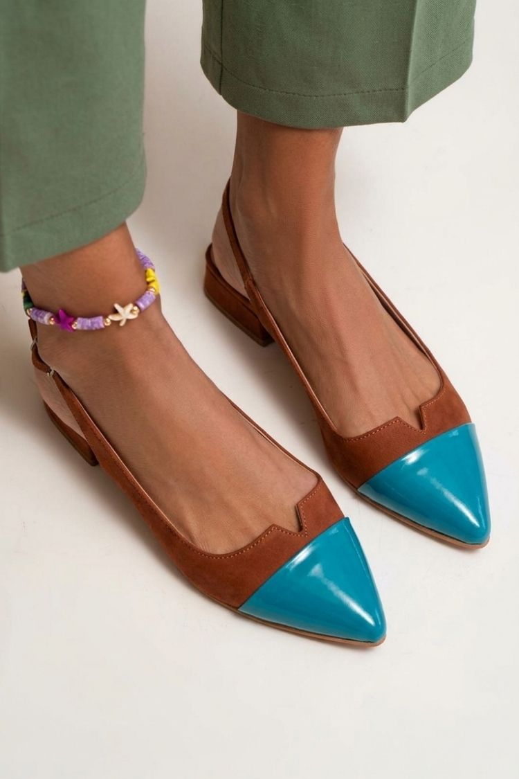 Cut-out Colour Block Slingback Ballerinas with Buckle