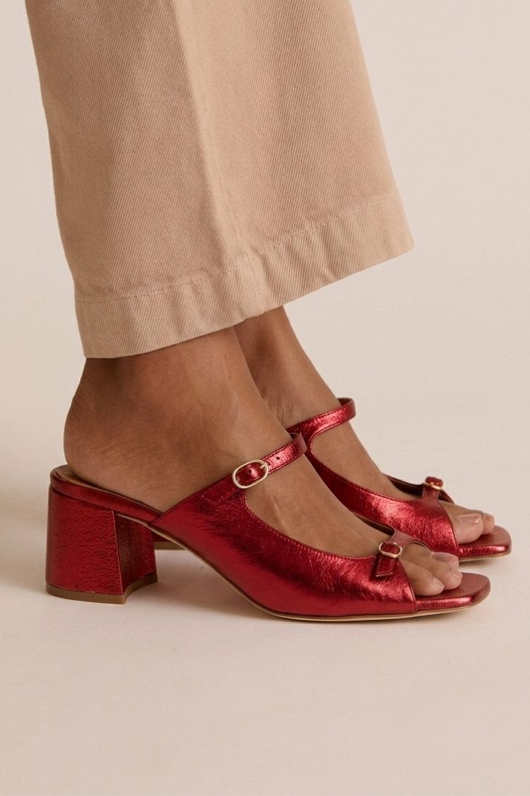 Wide Heeled Cut-Out Colour Block Slingbacks Gold