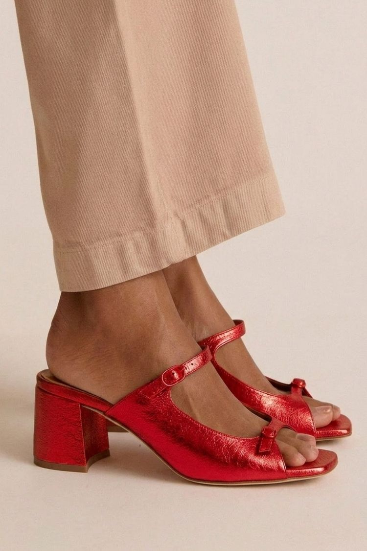 Wide Block Heeled Cut-Out Colour Block Gold Slingbacks