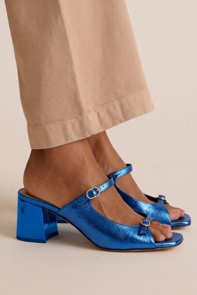 Wide Heeled Cut-Out Colour Block Slingbacks Gold