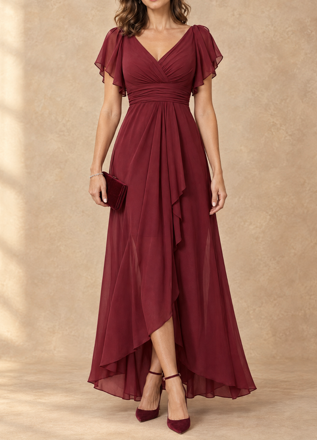 Denise | Flutter Sleeve High-Low Maxi Dress